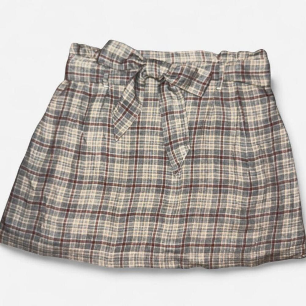 American Eagle Outfitters Tan Plaid Mini Schoolgirl Skirt with Tie Waist